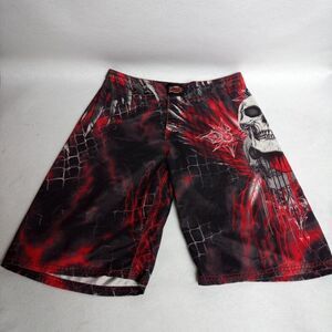MMA Elite Small Size - Red - Black - Ram Skull Chain Link Drawstring Shorts